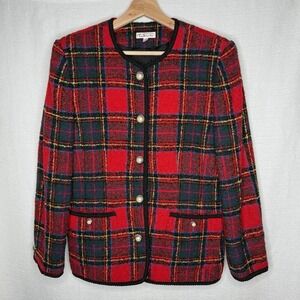 VTG Talbots Red Tartan Plaid Wool Blazer Jacket Womens 8 Academia‎ Preppy 90s